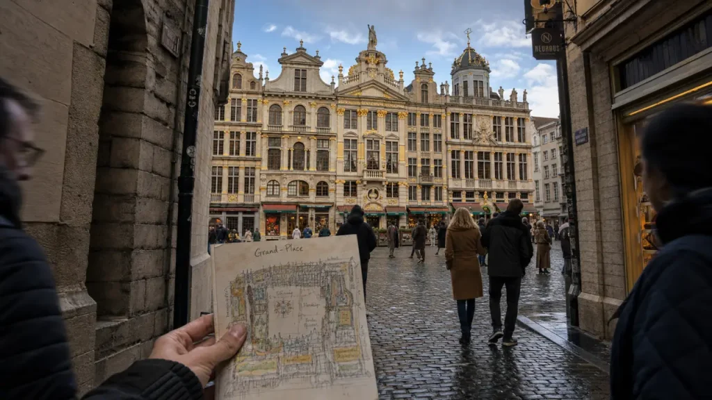 Bruxelle grande place : ruelle pavés et façades historiques