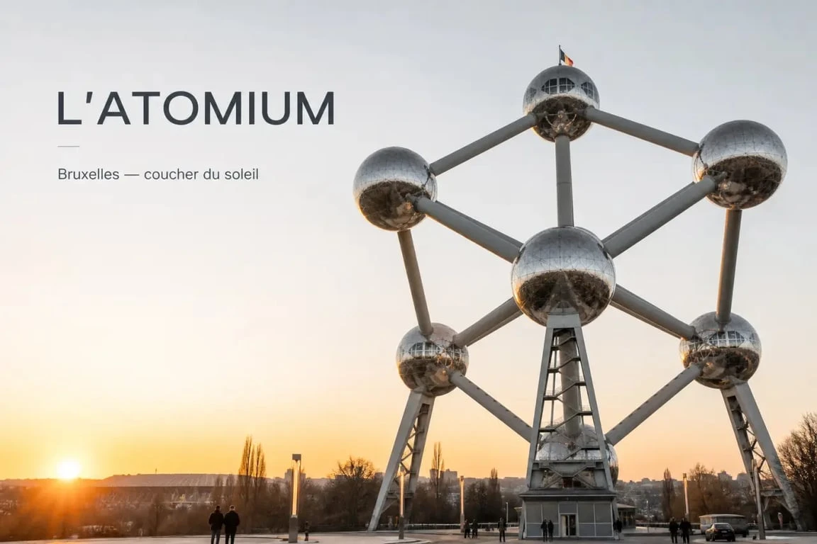 Activités Atomium Bruxelles : vue extérieure de l’Atomium au Heysel avec le quartier de Bruxelles en arrière-plan