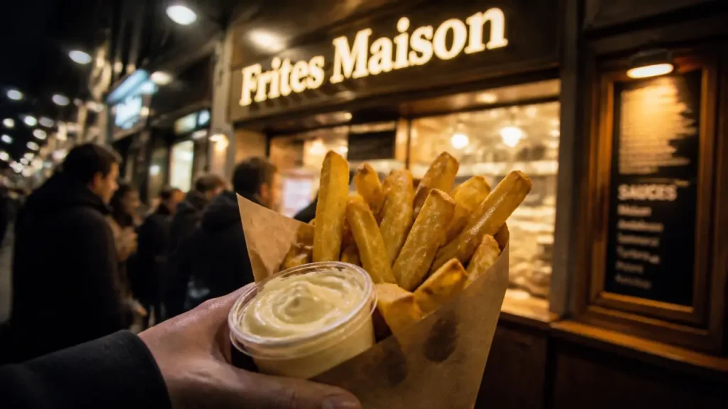 Friterie bruxelles, frites maison et sauce à emporter