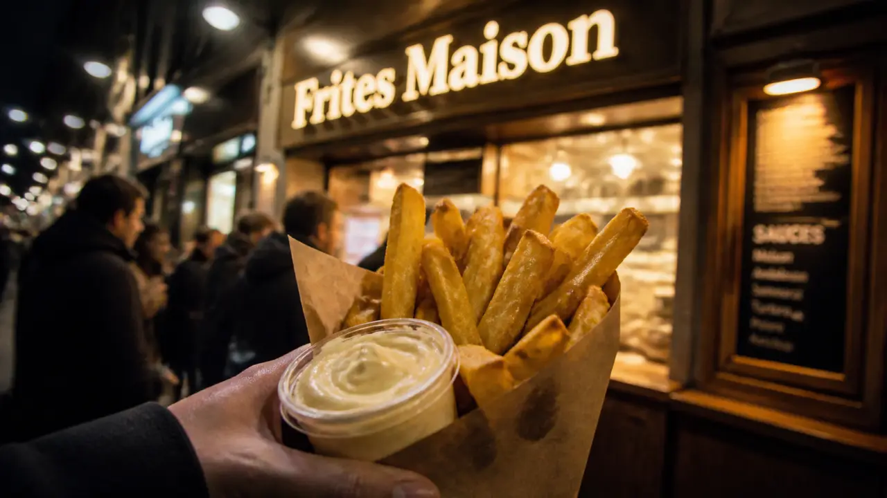 Friterie bruxelles, frites maison et sauce à emporter