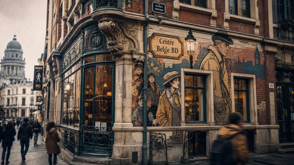 Musee de la BD Bruxelles, fresque BD sur facade a Bruxelles