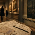 Musées royaux des beaux arts bruxelles : billets et crayon devant une exposition Magritte