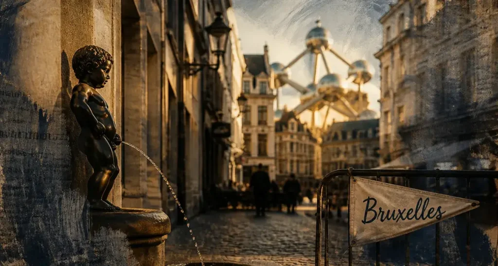 Symbole de Bruxelles : Manneken-Pis et Atomium, vue du centre historique