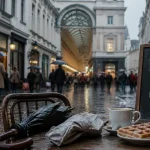 Visiter Bruxelles en novembre sous ciel gris : café près des Galeries Saint-Hubert