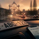 Visiter Bruxelles en voiture : LEZ sur smartphone, Atomium en arrière-plan