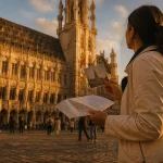Visiter hotel de ville bruxelles, vue depuis la rue pavée à la Grand-Place