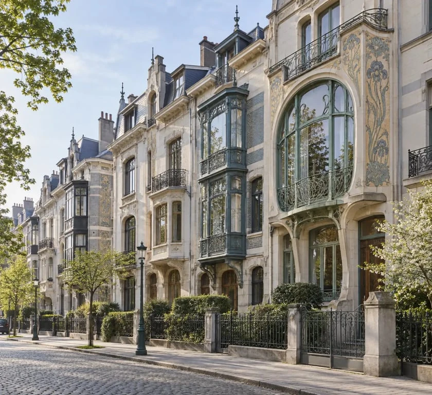 Quartier art nouveau Bruxelles : façades Art nouveau du Quartier des Squares et Maison Saint-Cyr