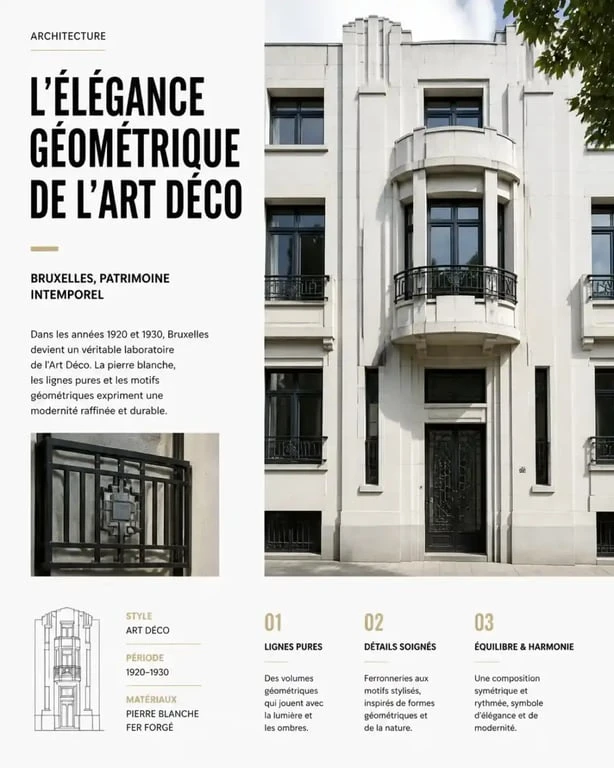 Façade Art Déco typique dans un quartier de Bruxelles.