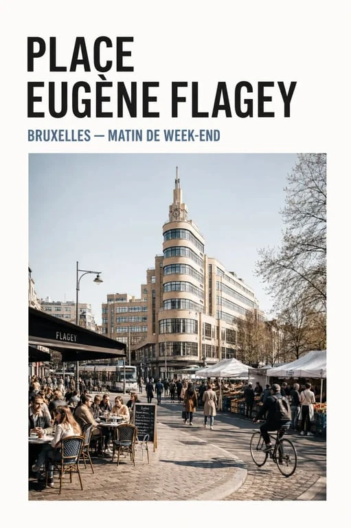 La place Eugène Flagey dans le quartier flagey bruxelles, avec terrasses, marché et ambiance urbaine