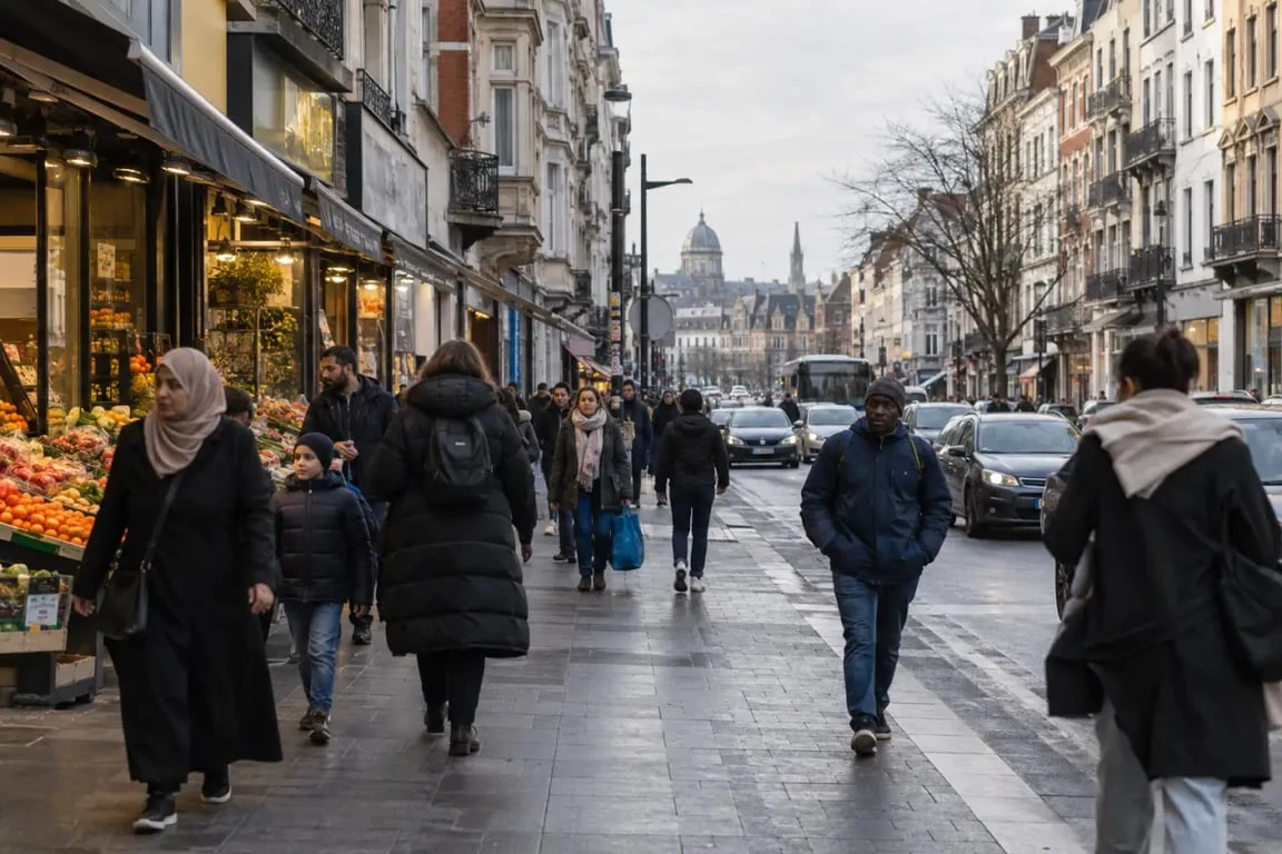 Rue du quartier Brabant Bruxelles avec ses commerces et son animation urbaine