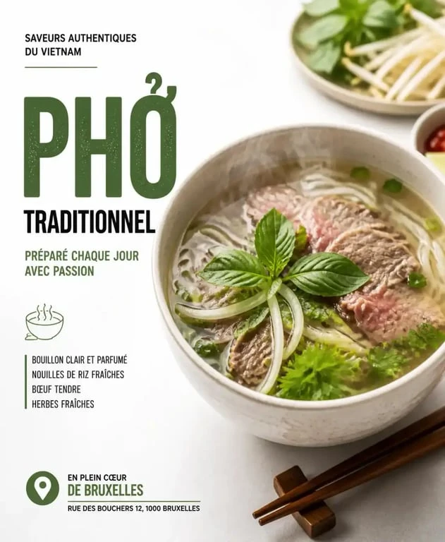 Soupe Phở traditionnelle, plat incontournable dans les restaurants vietnamiens à Bruxelles