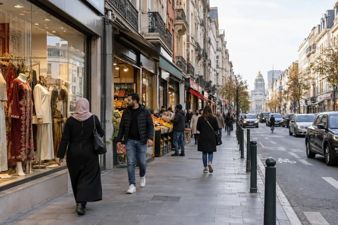Rue de Brabant dans le quartier arabe de Bruxelles, avec ses commerces multiculturels