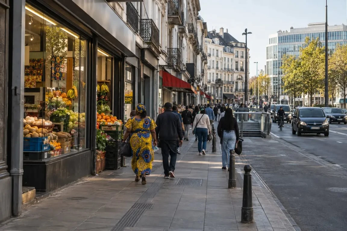 Quartier Matonge Bruxelles, commerces et rue animée autour de la chaussée de Wavre