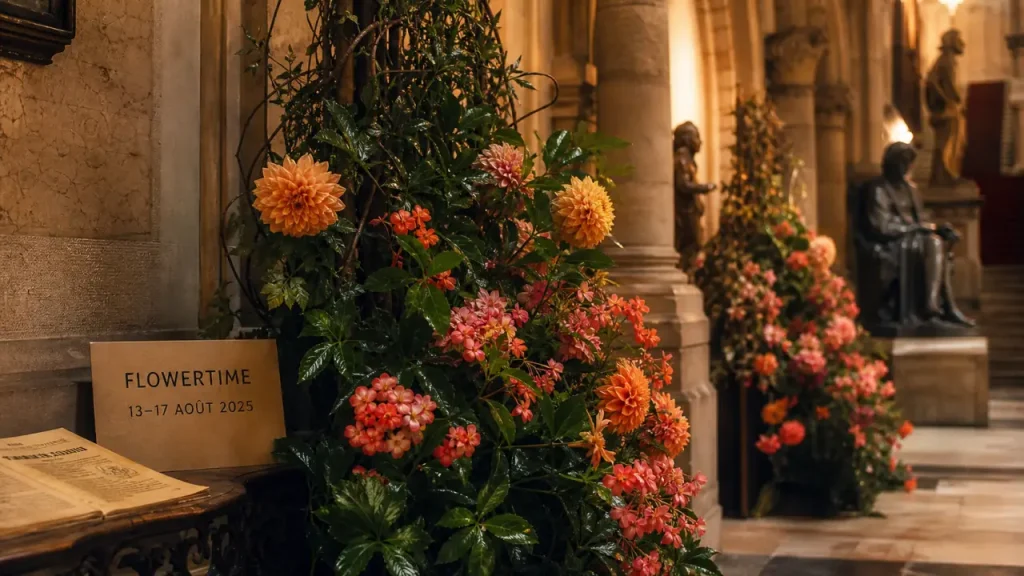 Grand place bruxelles fleurs 2025 : installations florales à l’Hôtel de Ville