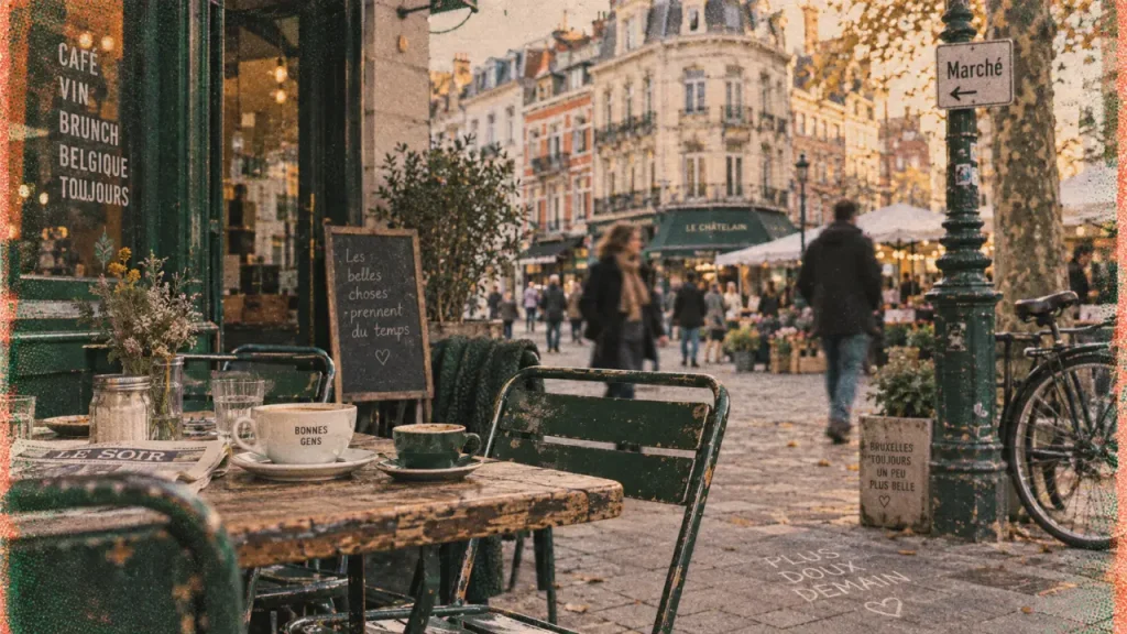 Quartier bobo Bruxelles, place du Châtelain : terrasse et façades