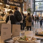 Restaurants docks Bruxelles : table et file de clients pour une pause rapide