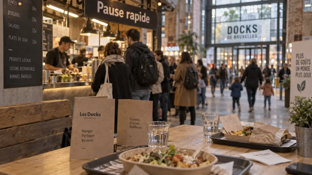 Restaurants docks Bruxelles : table et file de clients pour une pause rapide