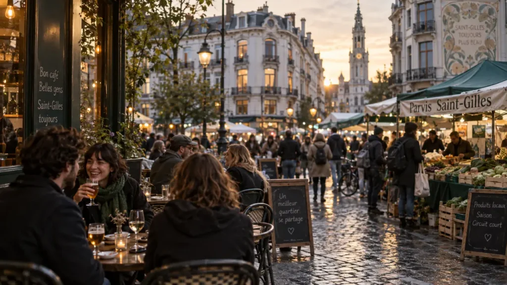 Parvis Saint-Gilles, quartier saint gilles bruxelles, café et façades art nouveau