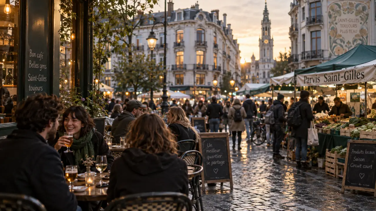 Parvis Saint-Gilles, quartier saint gilles bruxelles, café et façades art nouveau