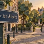 Quartier albert bruxelles : panneau au carrefour, avenue et square