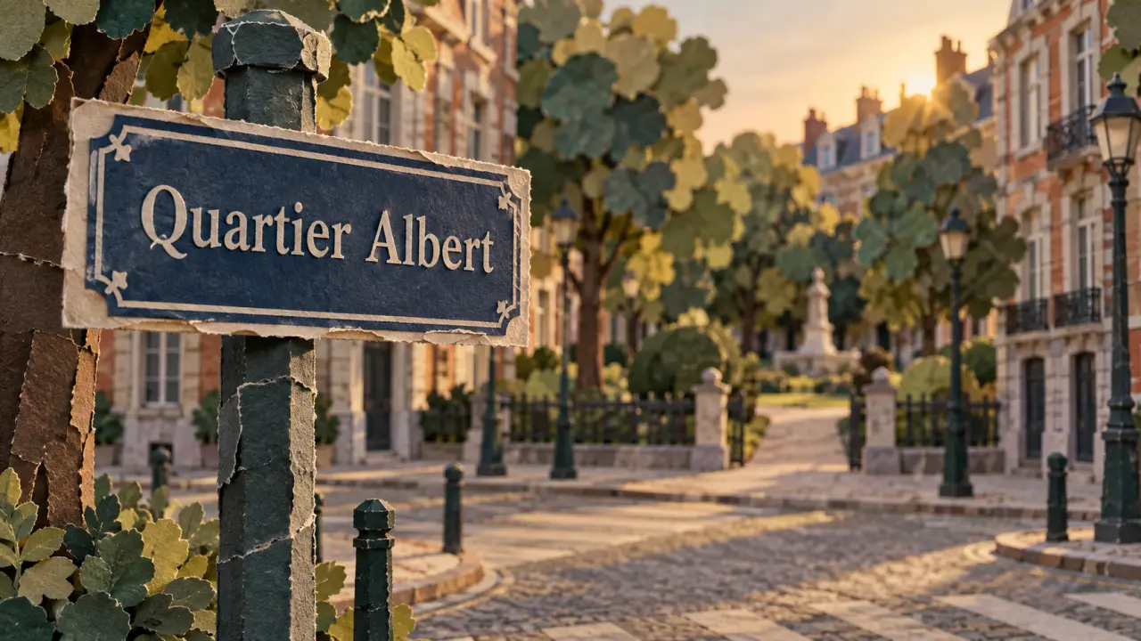 Quartier albert bruxelles : panneau au carrefour, avenue et square
